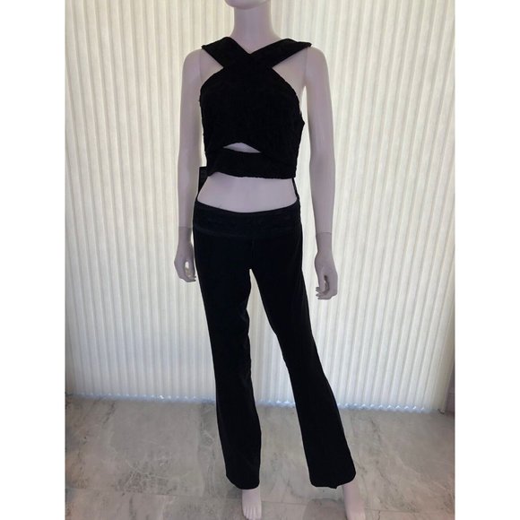 NWT Marciano Women's Suit Set 2 Pieces Black Lace Pants High Waist 2 Crop Top 8 - Picture 1 of 12